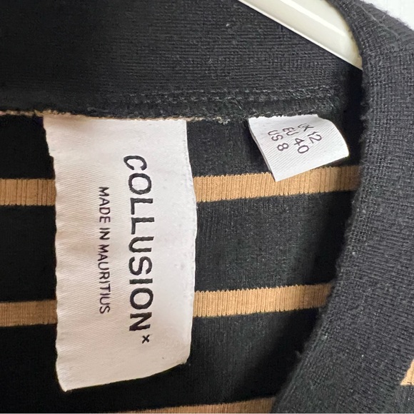 ASOS COLLUSION rib stripe long sleeve top in black and tan size 8 - Picture 4 of 7